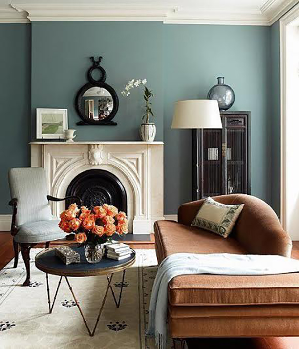 Dark Moody Teal Living Room